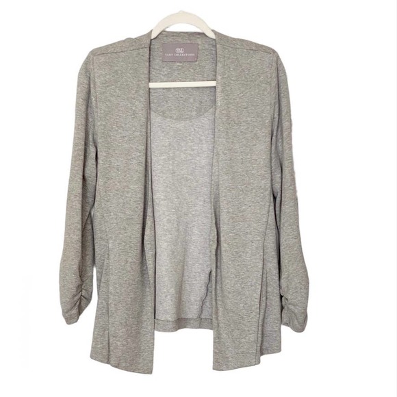 Tart Collections Sweaters - Tart Collections Modal Open Cardigan Medium Gray Ruched Sleeves Stretch Pockets